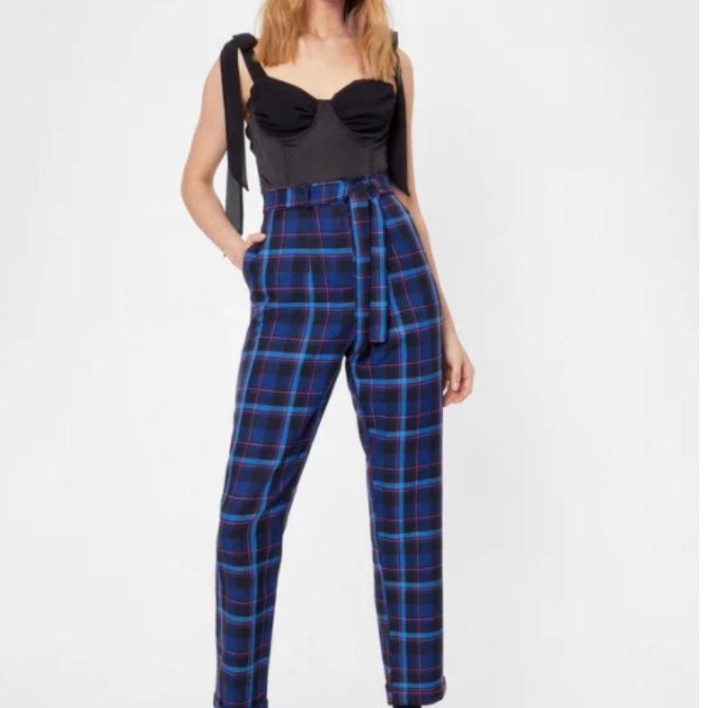 Nasty Gal plaid belted pants, Sz 4 NWT